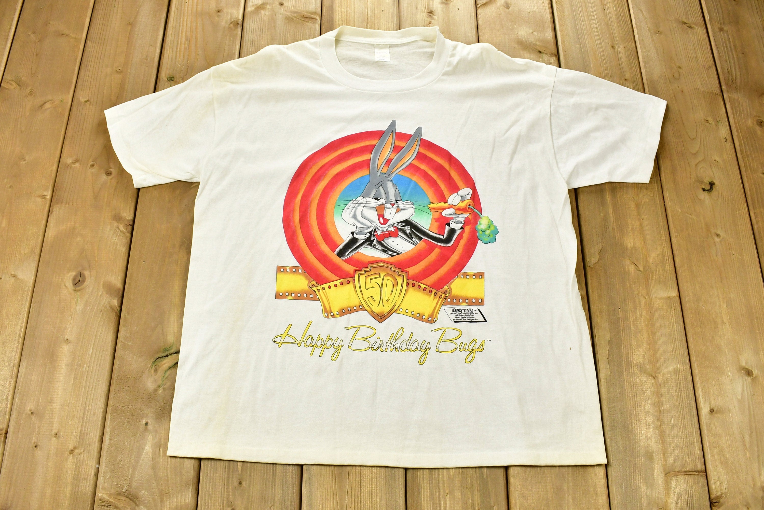 Vintage 1990 Bugs Bunny Birthday Looney Tunes Cartoon Promo T-Shirt