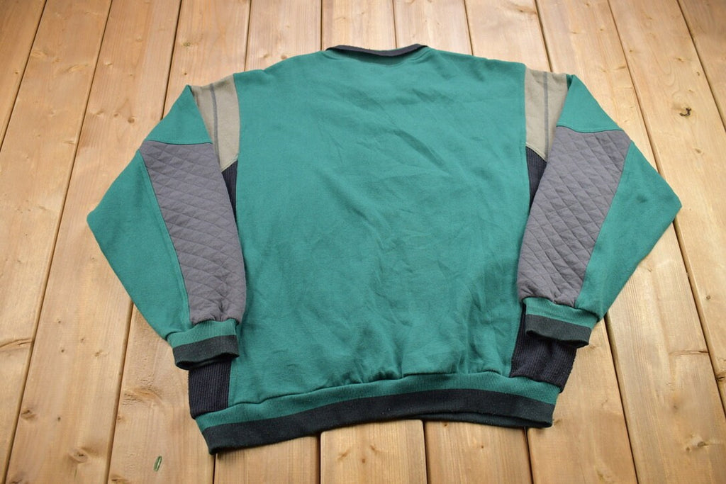 Vintage 1990s Denim Express Colour Block Quarter Button Sweatshirt