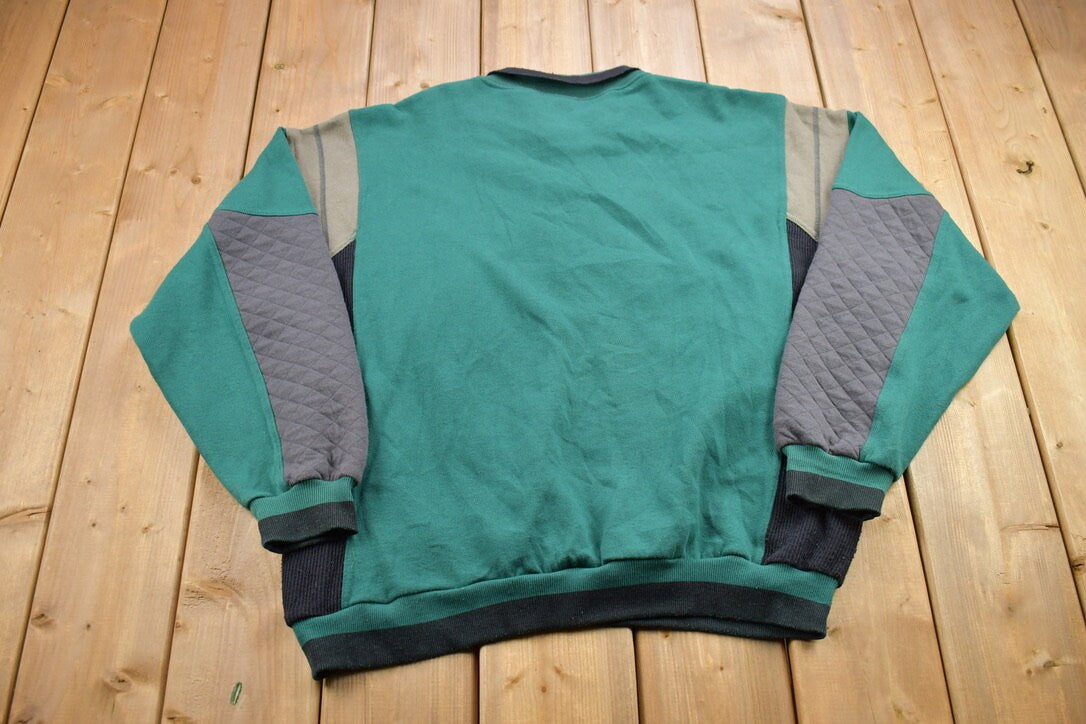 Vintage 1990s Denim Express Colour Block Quarter Button Sweatshirt