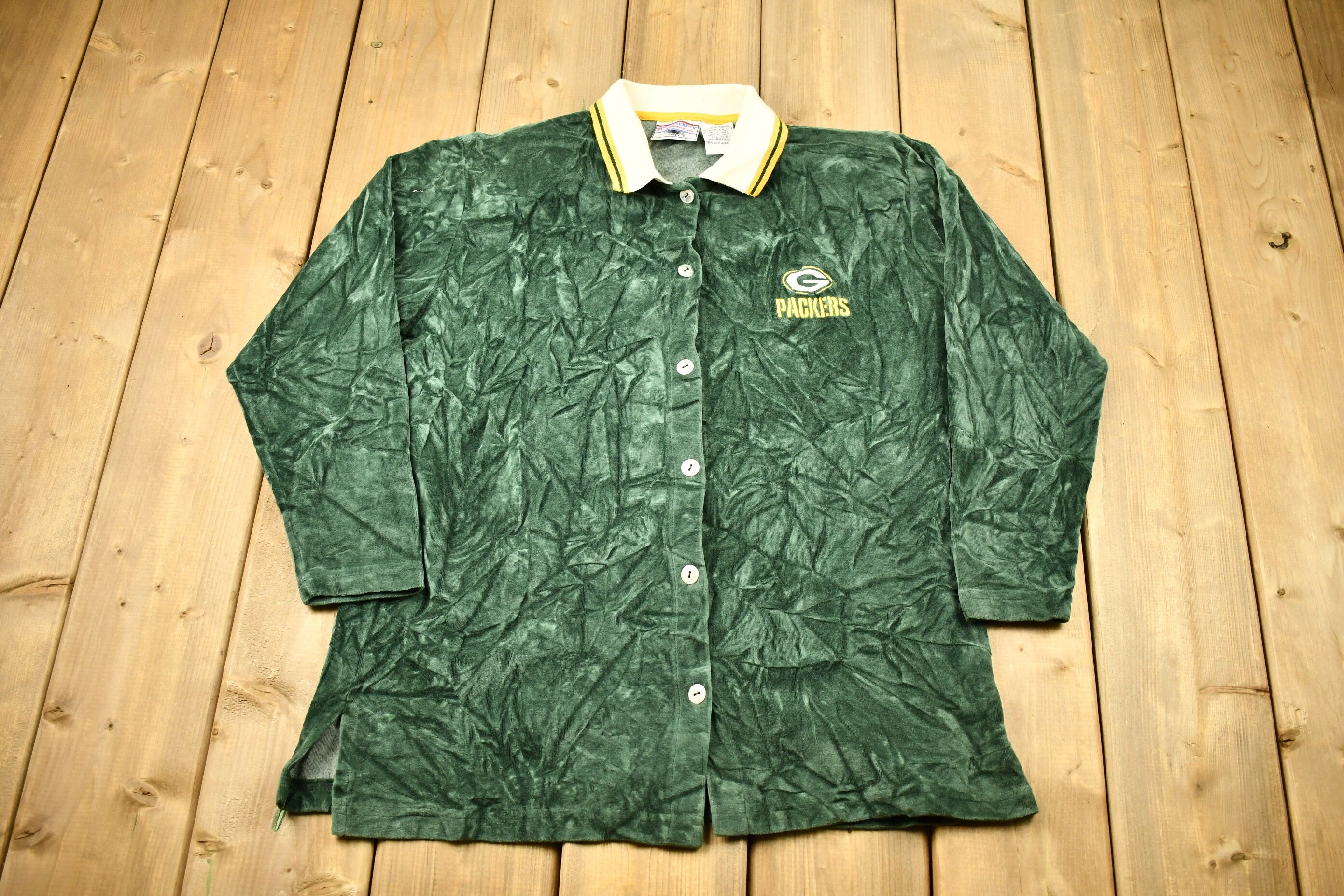 Vintage 1990s Green Bay Packers NFL Game Day Velvet Button Up Sweatshirt