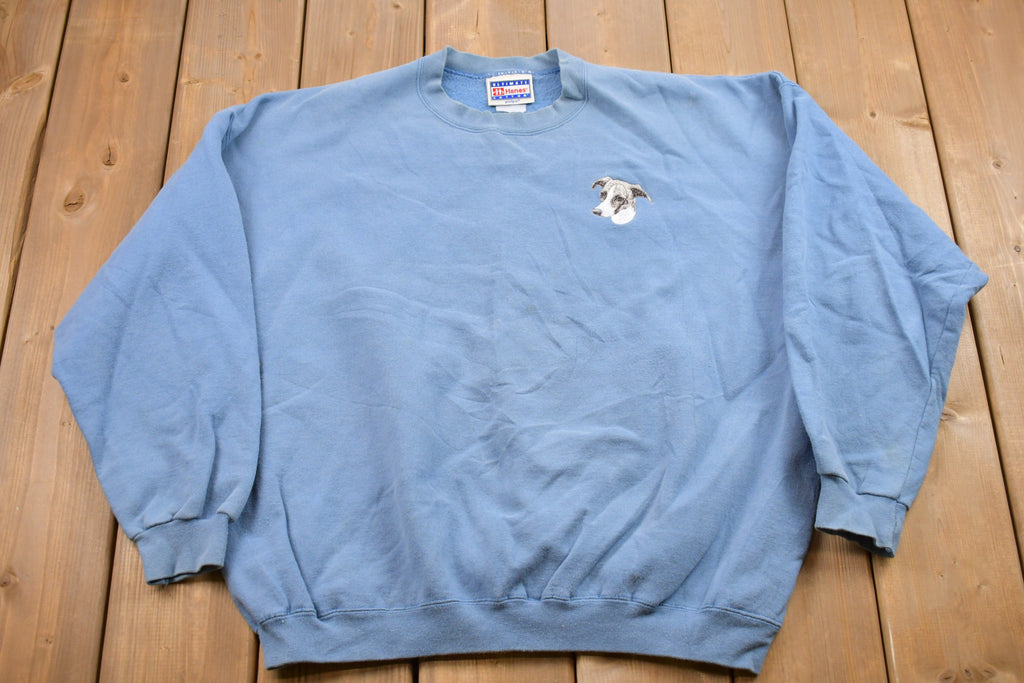 Vintage 1990s Embroidered Dog Hanes Crewneck Sweatshirt /
