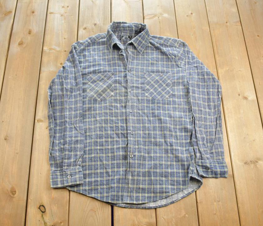 Vintage 1990s Rugged Wear Distressed Plaid Blank Button Up Shirt