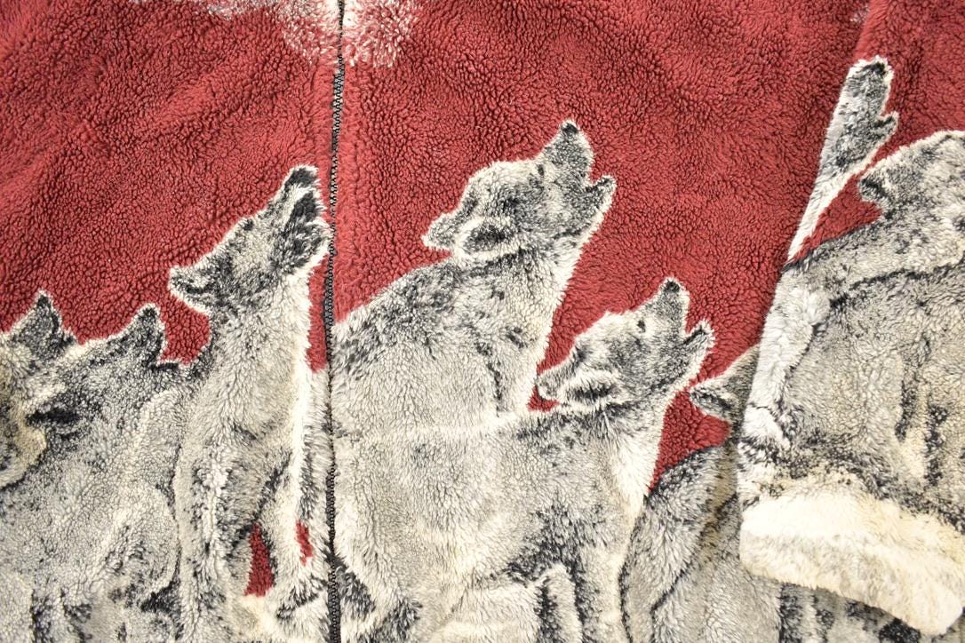 Vintage 1990s Mazmania AOP Howling Wolves Fleece Outdoorsman Sweater Men's XXL