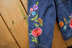 Vintage 1990s Dressbarn Floral Stitched Denim Jean Jacket