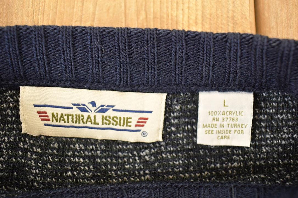 Vintage 1990s Natural Issue Plaid Knit Crewneck Sweater Men's L / 90s Knitted Sweatshirt / Vintage Preppy Knits
