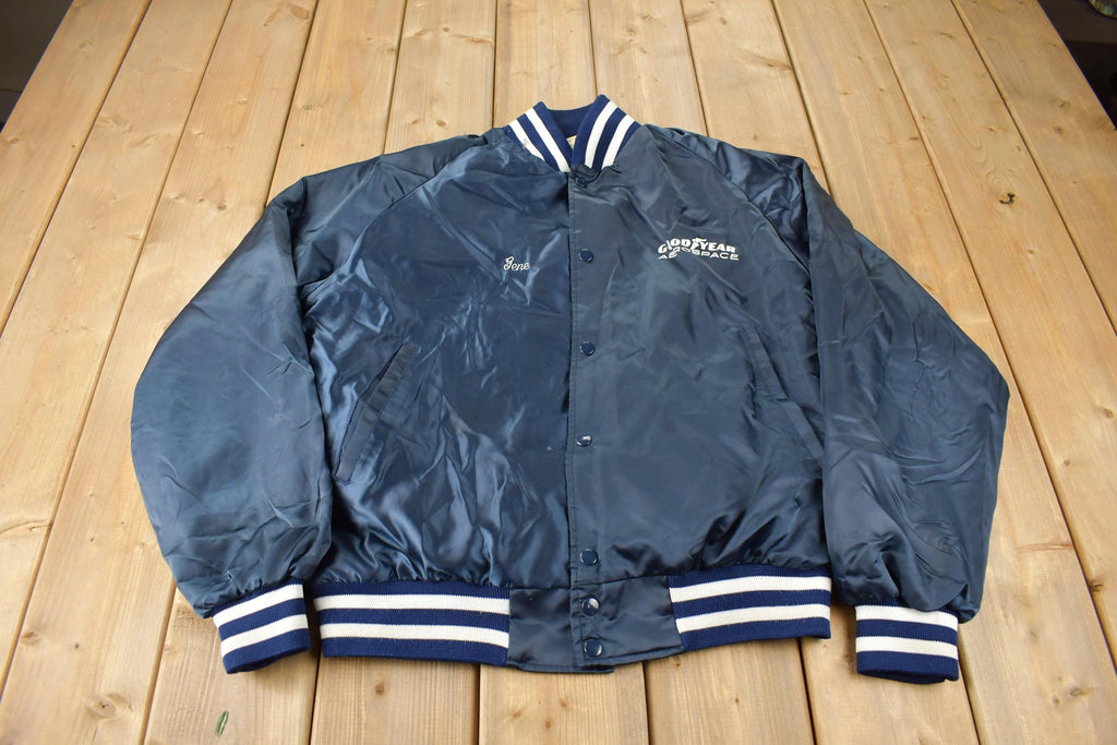 Vintage 1990s Goodyear Aero Space Snap Button Satin Jacket Made In USA