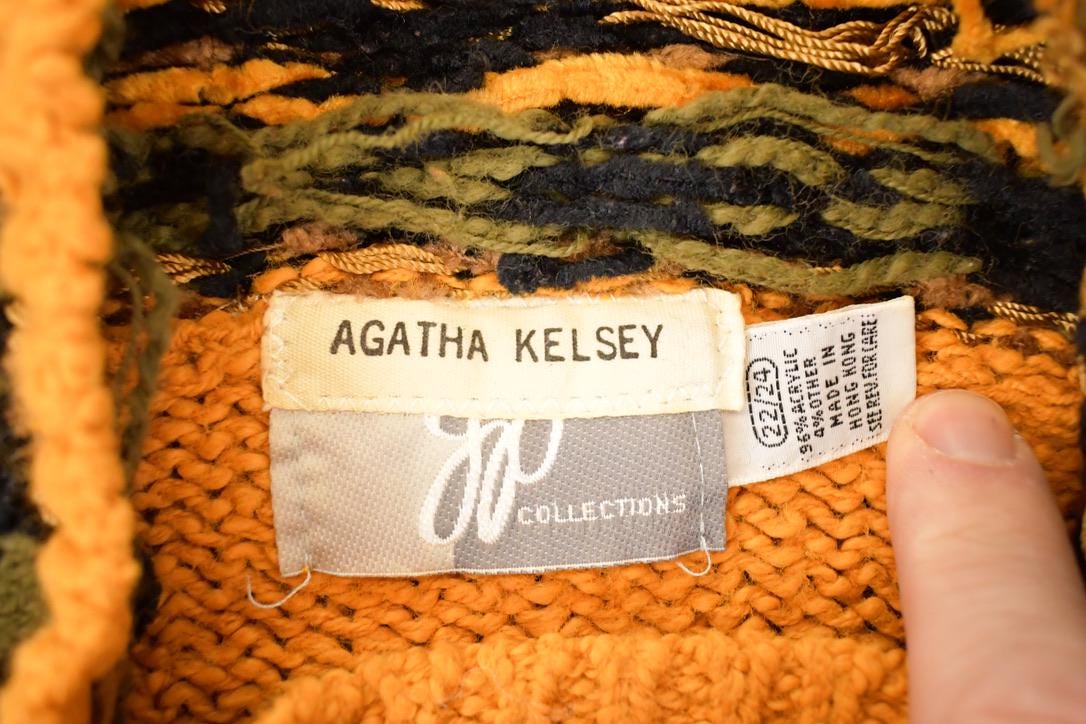 Vintage 1990s Agatha Kelsey Knit Turtleneck Sweater Women's XL / 90s Knitted Sweatshirt / Vintage Preppy Knits