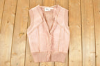 Vintage 1970s Tami Sportswear Abstract Knit Leather Cardigan Sweater Vest Women's S
