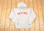 Vintage 1990s Maine Heavyweight Embroidered Cross Grain Hoodie Sweatshirt Men's L