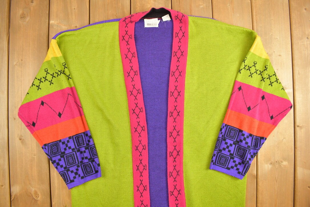 Vintage 1990s Leslie Fay Womens Open Knitted Cardigan Sweater