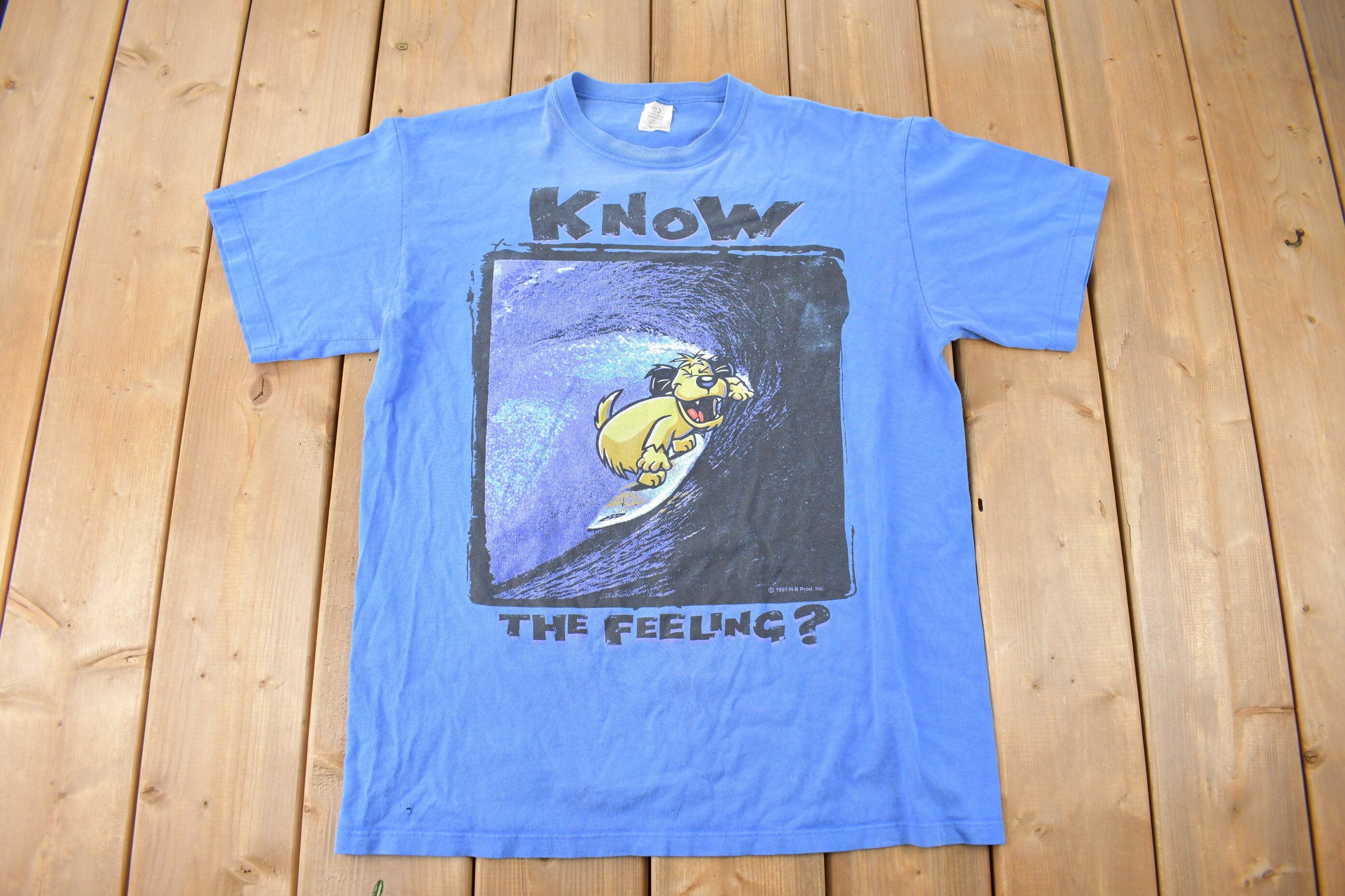Vintage 1997 Know The Feeling? Surfing Dog Graphic T Shirt Made In Australia