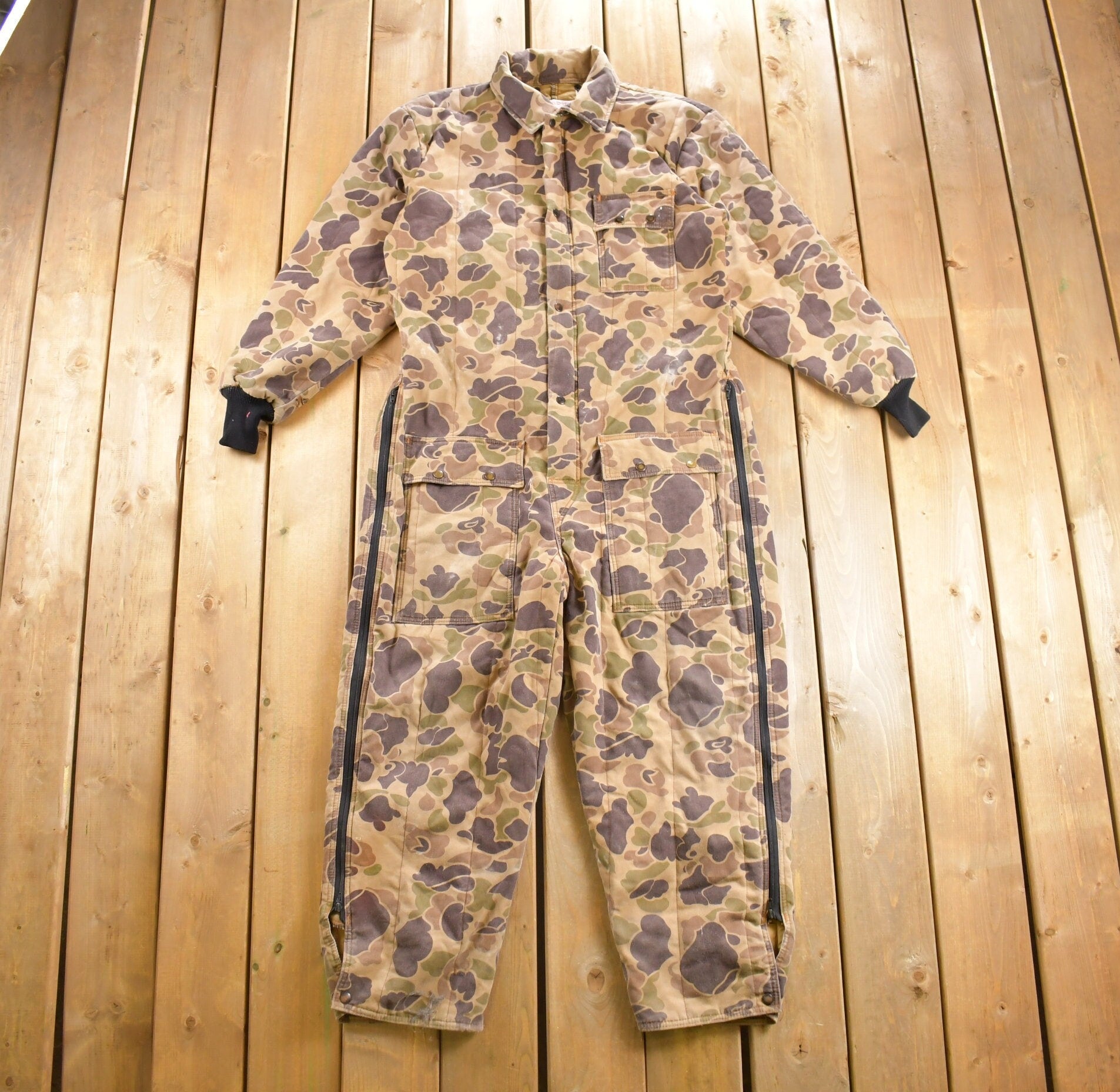 Vintage 1970s Saf T Bak Insulated Duck Camo Coveralls