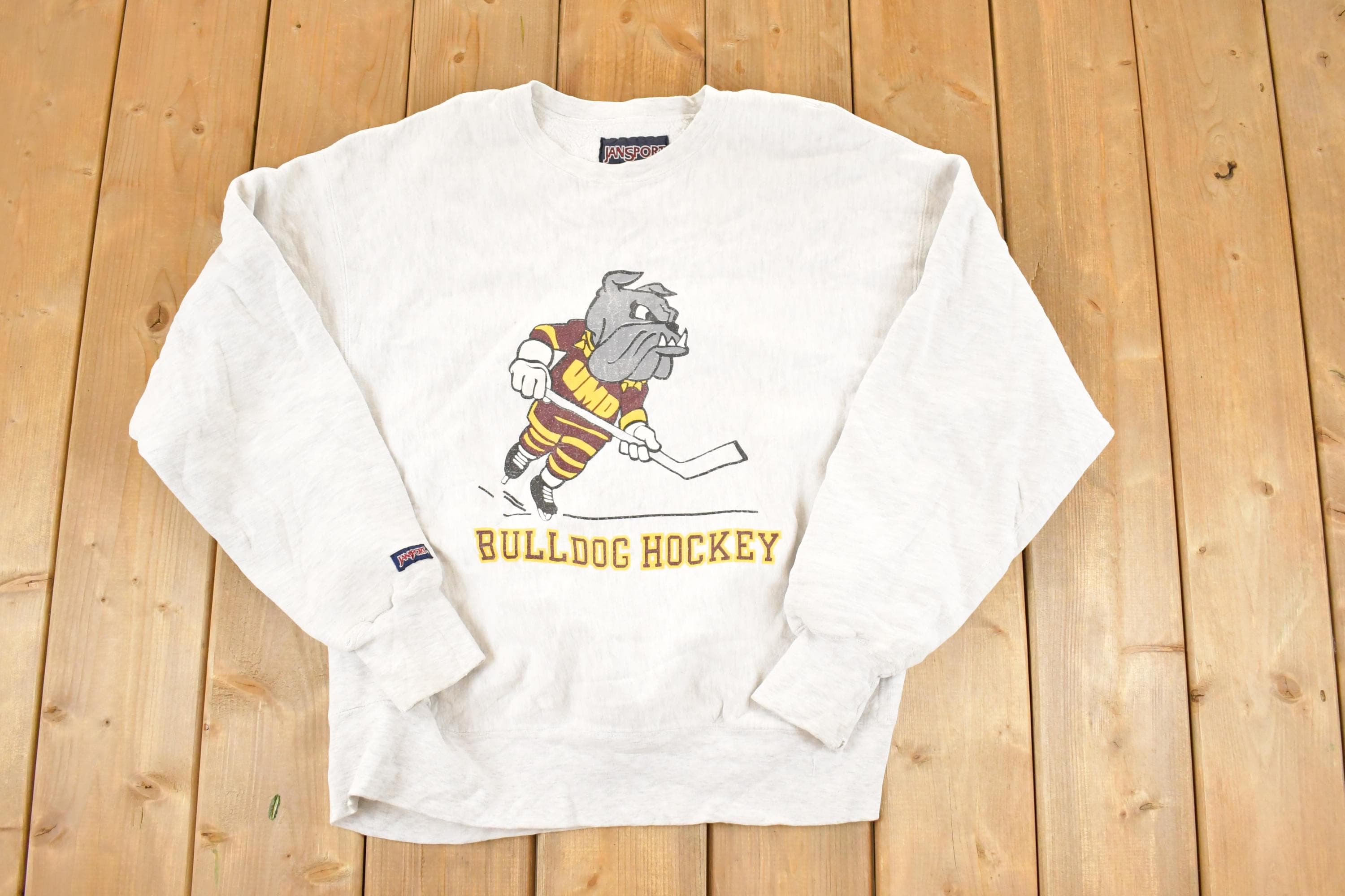 Vintage 1990s Minnesota Bulldog Hockey Cartoon Graphic Print Crewneck Sweatshirt Men's M