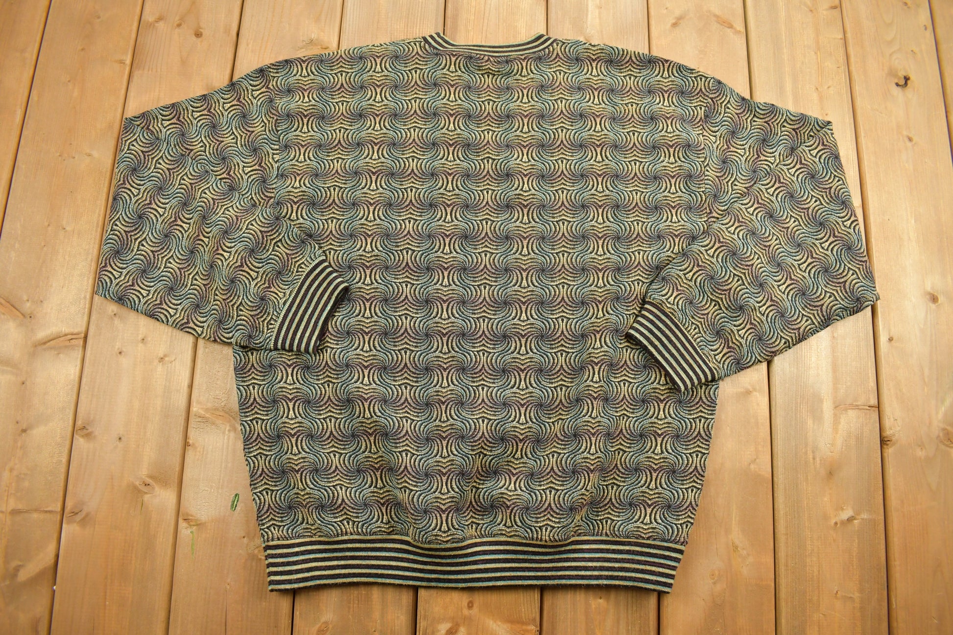 Vintage 1990s Abstract Patterned Knitted Crewneck Sweater / Vintage Crewneck / All Over Pattern / Colorful Sweatshirt / Abstract Pattern