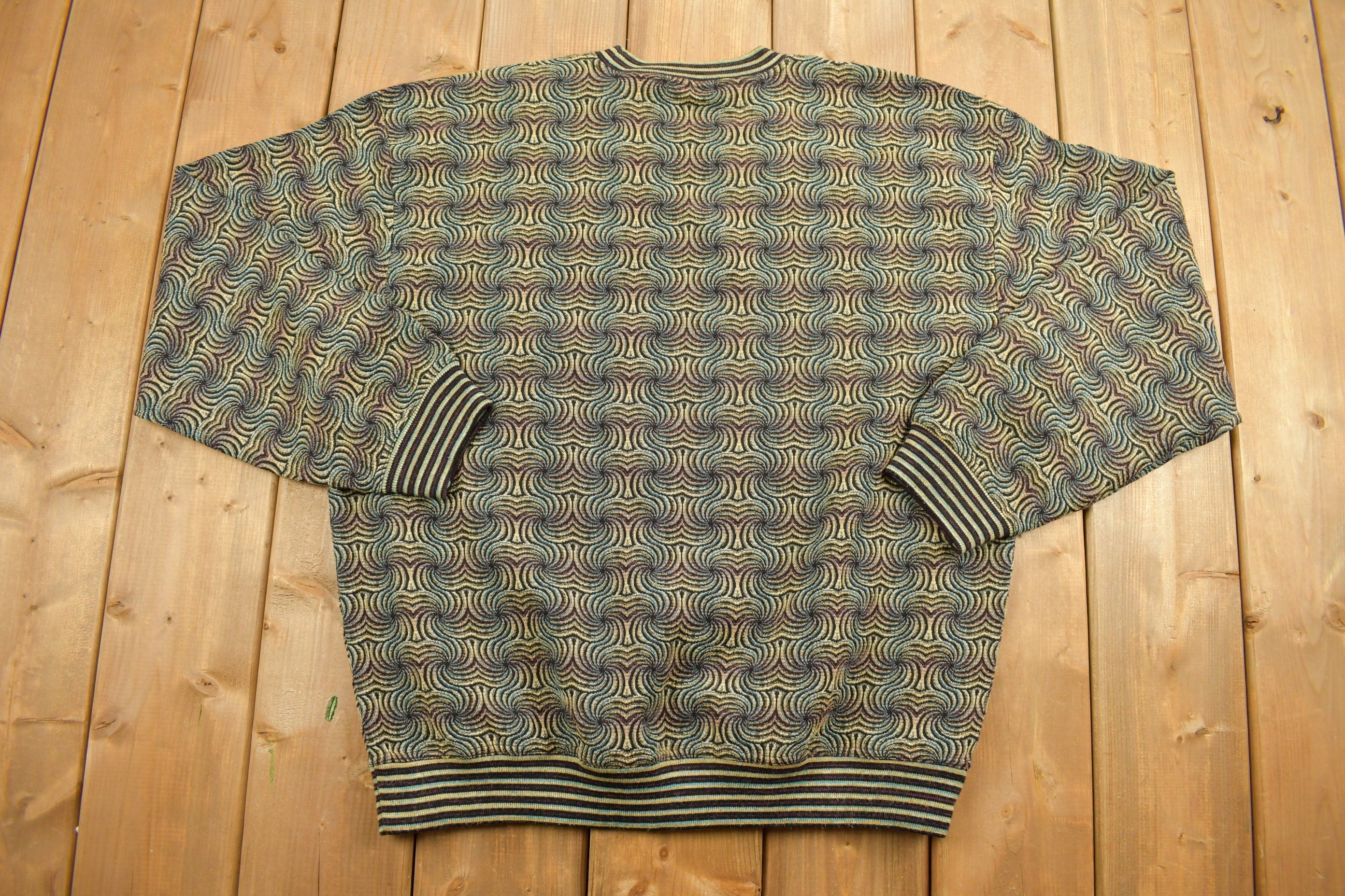 Vintage 1990s Abstract Patterned Knitted Crewneck Sweater