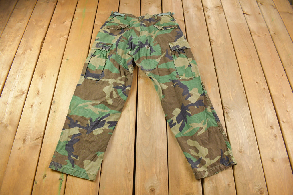 Vintage 1990 Army Woodland Camouflage Cargo Pants Size 27-31 x 32