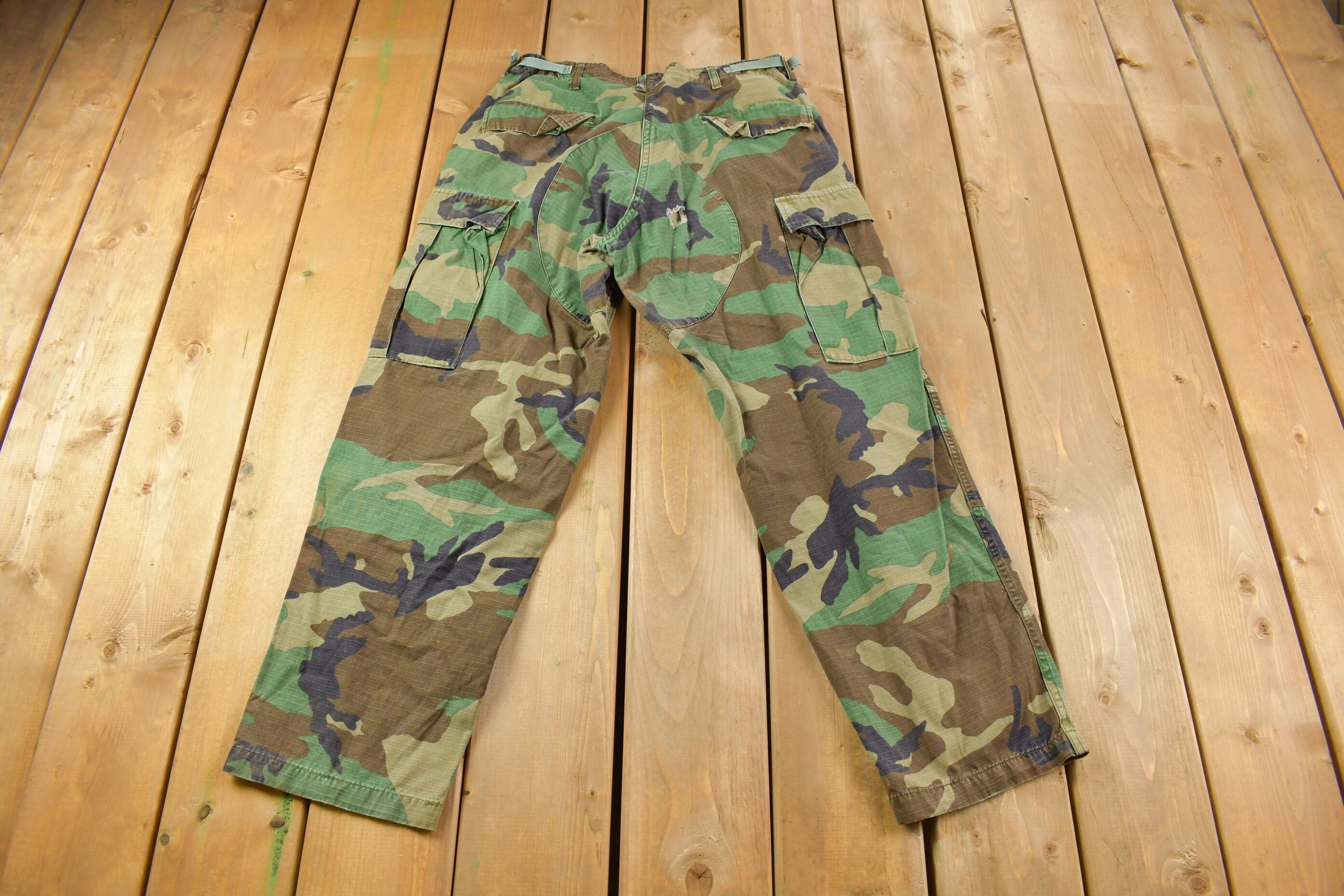 Vintage 1990 Army Woodland Camouflage Cargo Pants Size 27-31 x 32