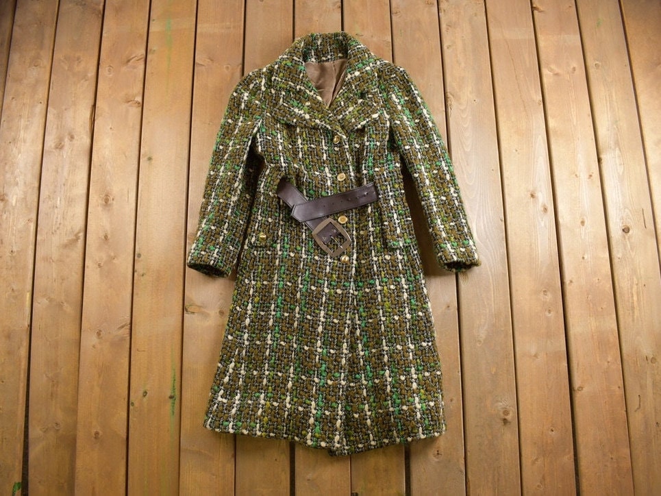 Vintage 1980s Woven Plaid Full Length Over Coat