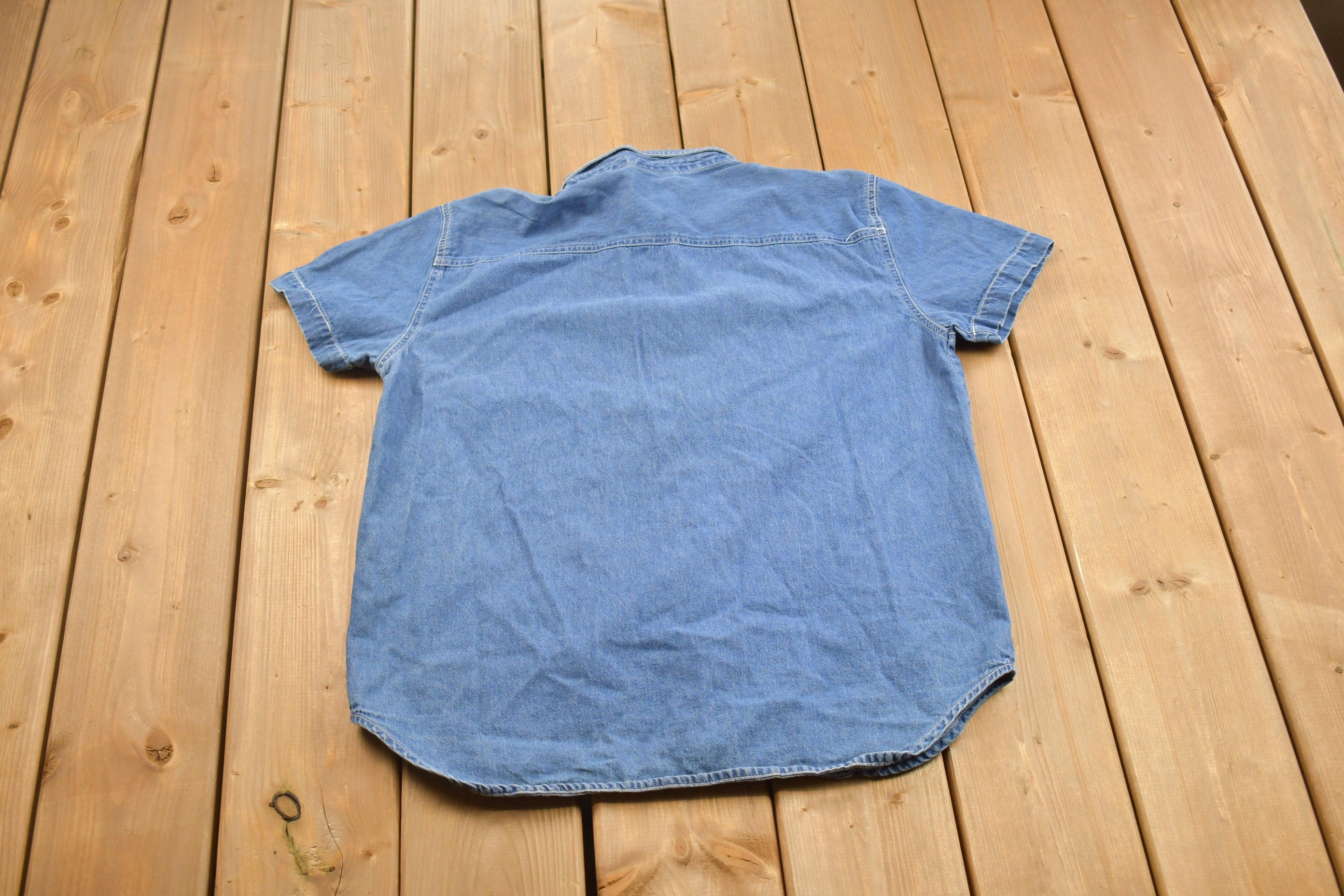 Vintage 1990s Cool Blue Button Up Embroidered Denim Shirt