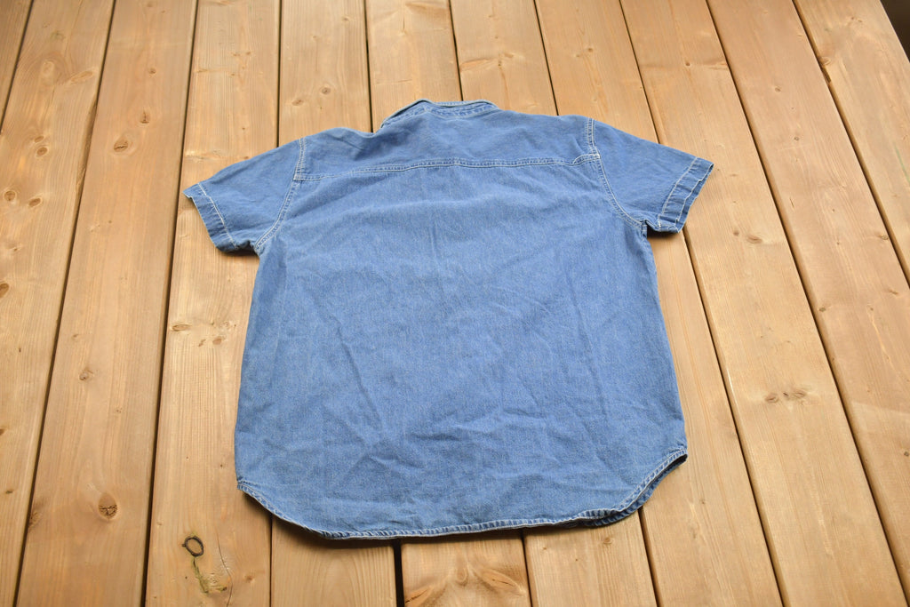 Vintage 1990s Cool Blue Button Up Embroidered Denim Shirt