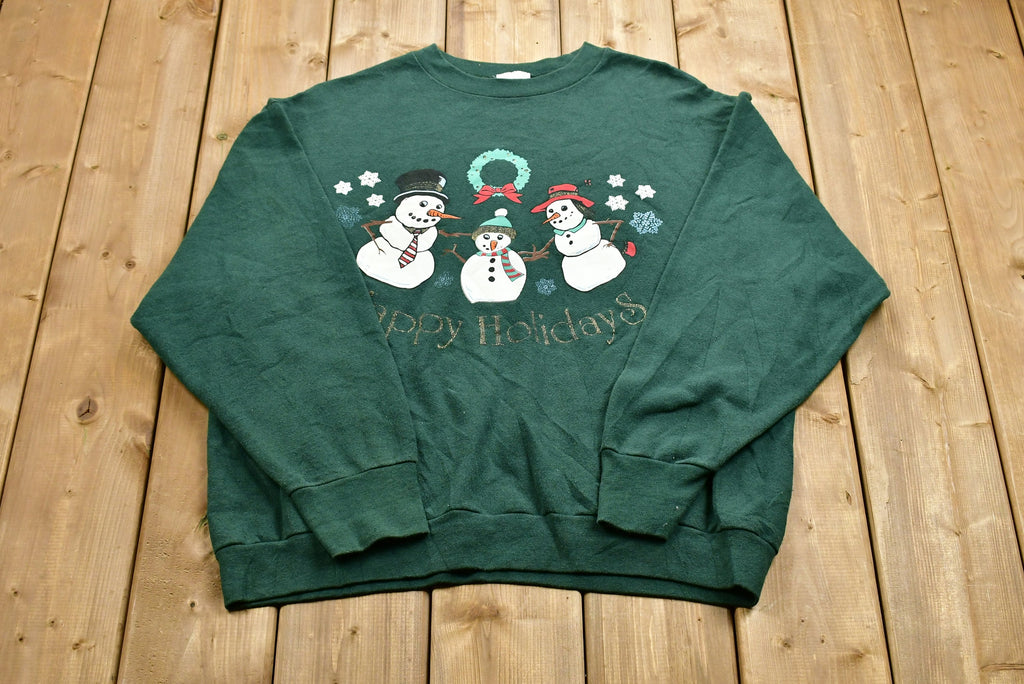 Vintage Christmas Snowman Sweater , 90s Holiday Crewneck , Winter Wear , Festive Gold Foil Graphic Print