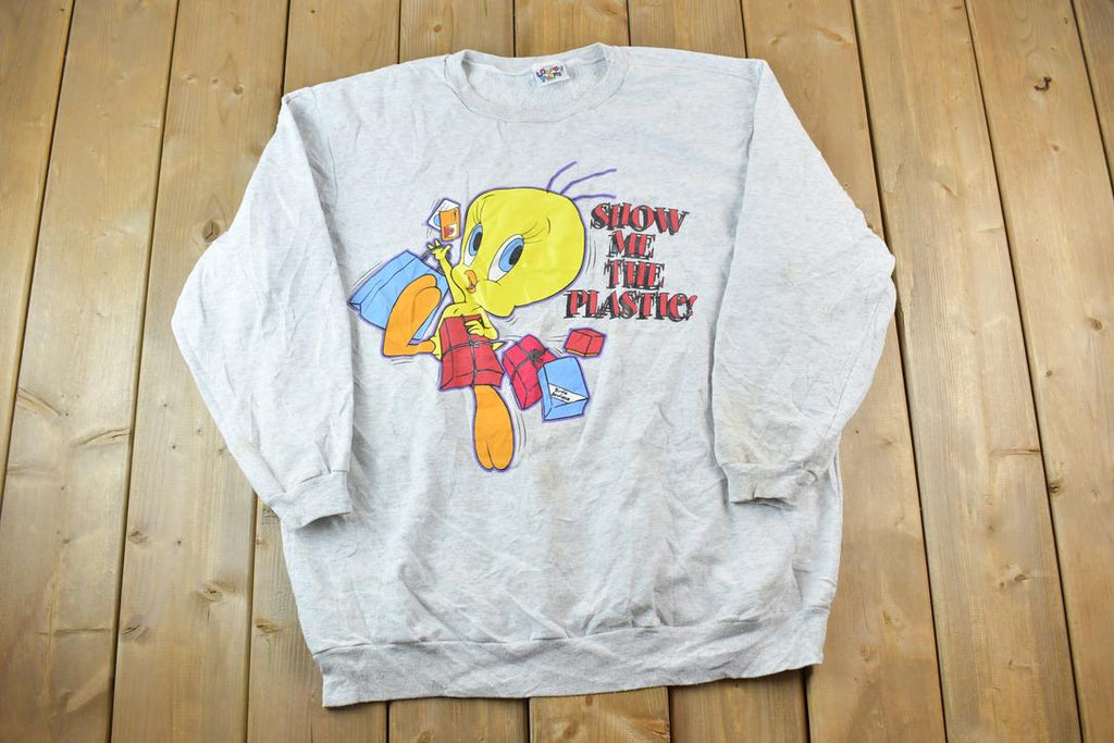 Vintage 1990s Show Me The Plastic Tweety Bird Shopping Looney Tunes Crewneck