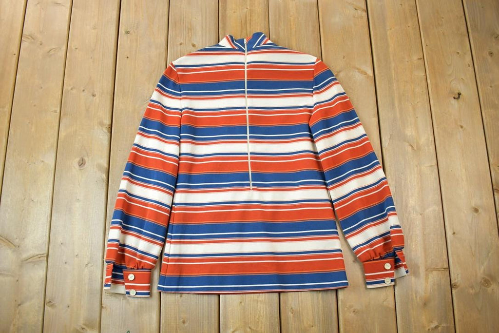 Vintage 1970s Act 3 Crazy Tie Crewneck Zip Back Striped Sweatshirt