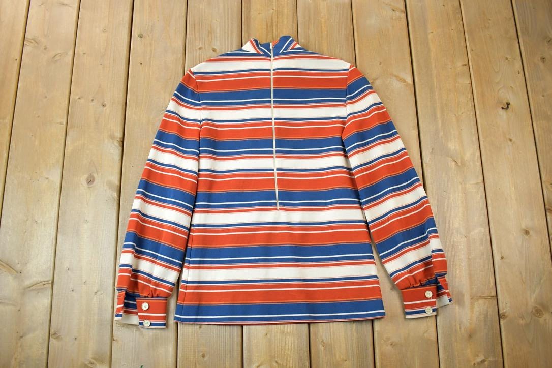 Vintage 1970s Act 3 Crazy Tie Crewneck Zip Back Striped Sweatshirt