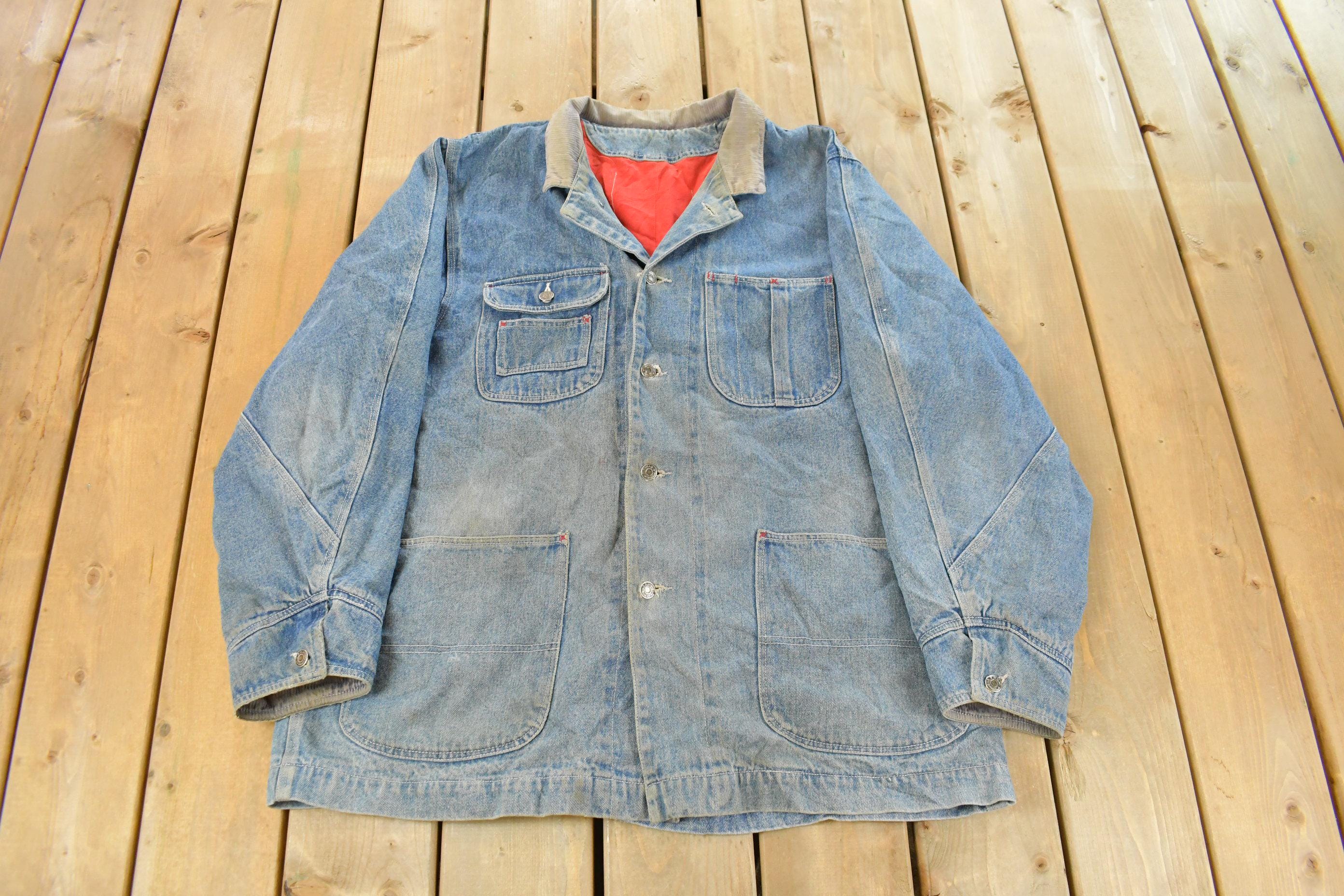Vintage 1980s Sun Faded Workwear Denim Chore Coat Men's XL