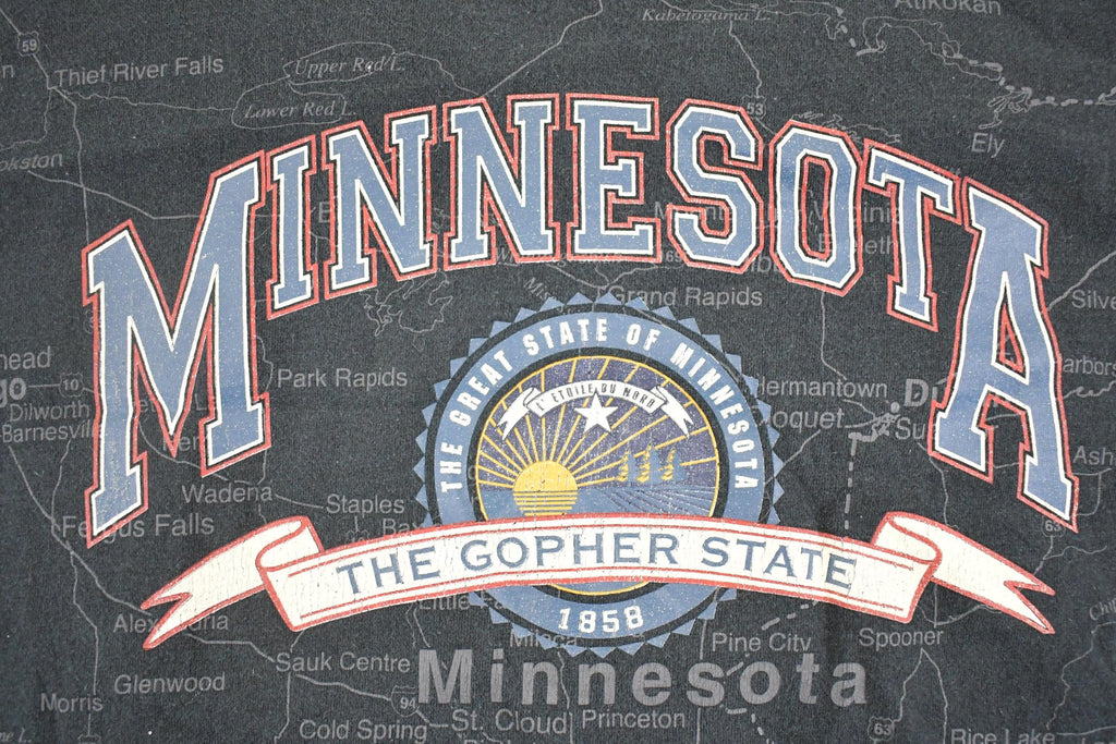 Vintage 1990s Minnesota State Map AOP Souvenir Crewneck Shirt Men's XXL / 90's Tourist Vacation Graphic Shirt