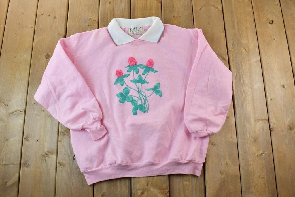 Vintage 1990s Cute Floral Collared Crewneck Sweater