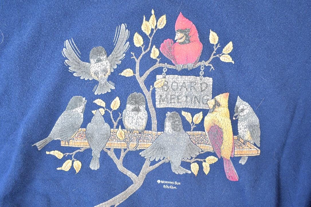 Vintage 1990s Bird Board Meeting Souvenir Crewneck Sweatshirt Made In USA