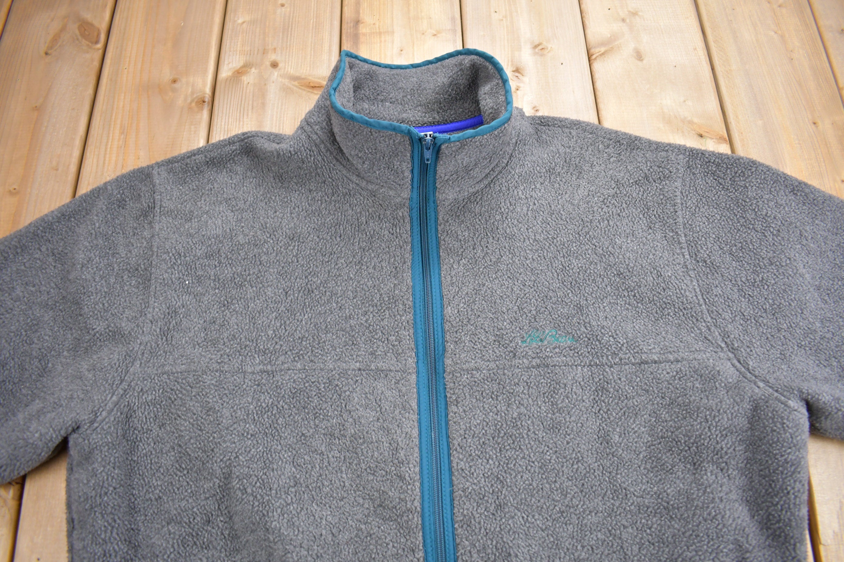 Vintage 1980s LL Bean Full Zip Grey Fleece Sweatshirt