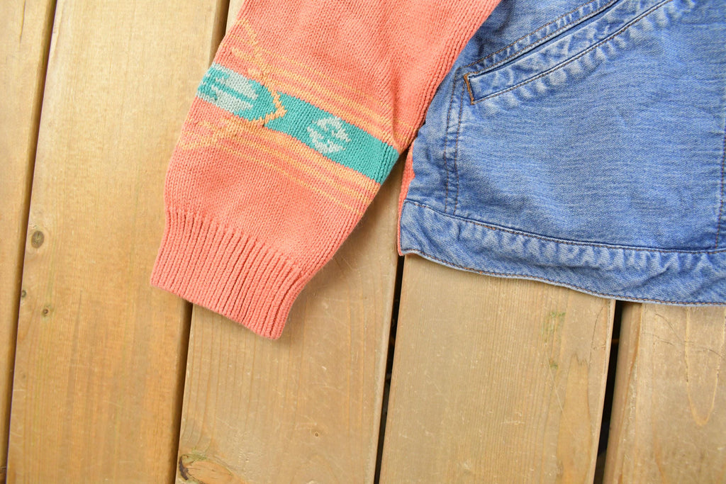 Vintage 1990s Pendleton Denim Knit Aztec Cardigan Sweater Youth L