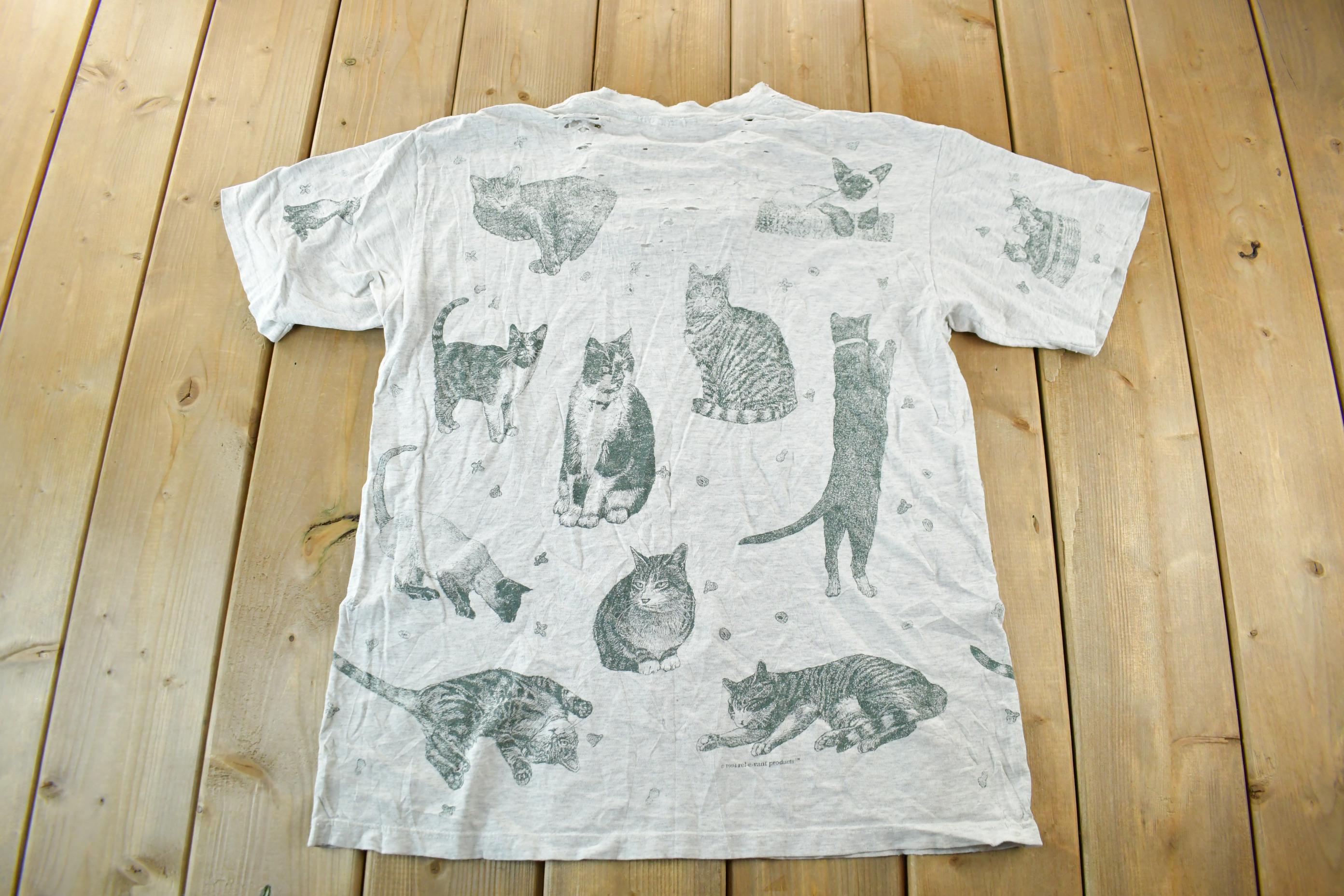 Vintage 1990s Cat Distressed T-Shirt