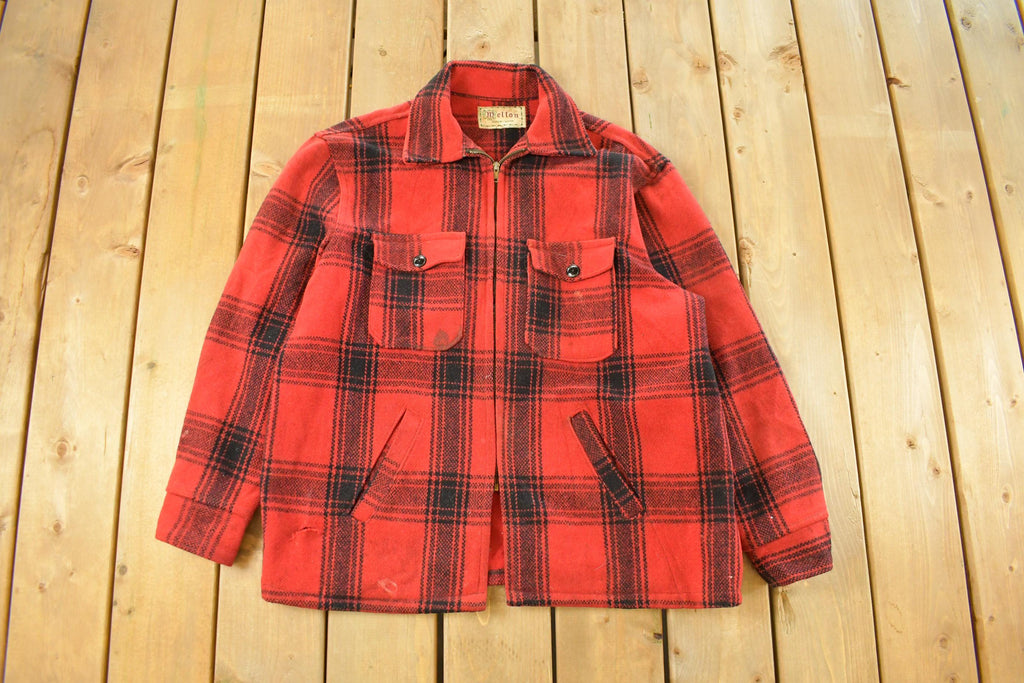 Vintage 1950s Melton Outer-Wear Buffalo Plaid Wool Hunting Jacket Men's XL