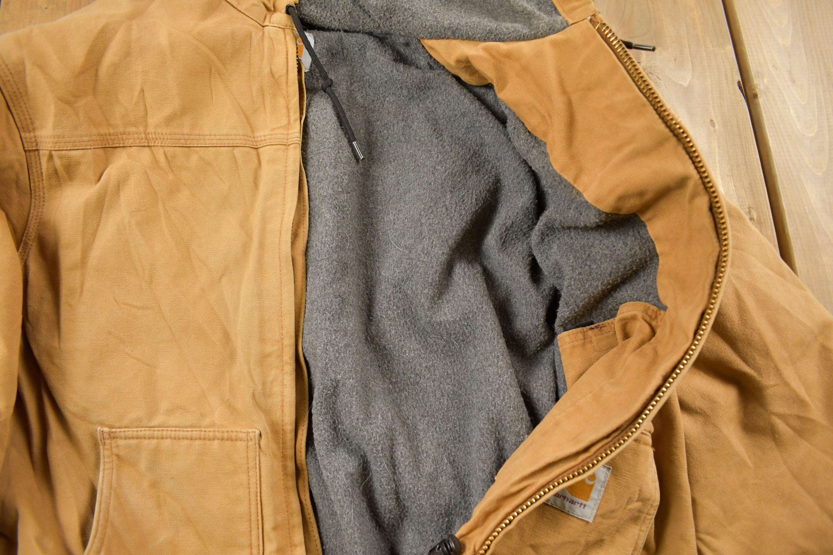 Vintage 1990s Carhartt Hooded Fleece Lined Work Jacket