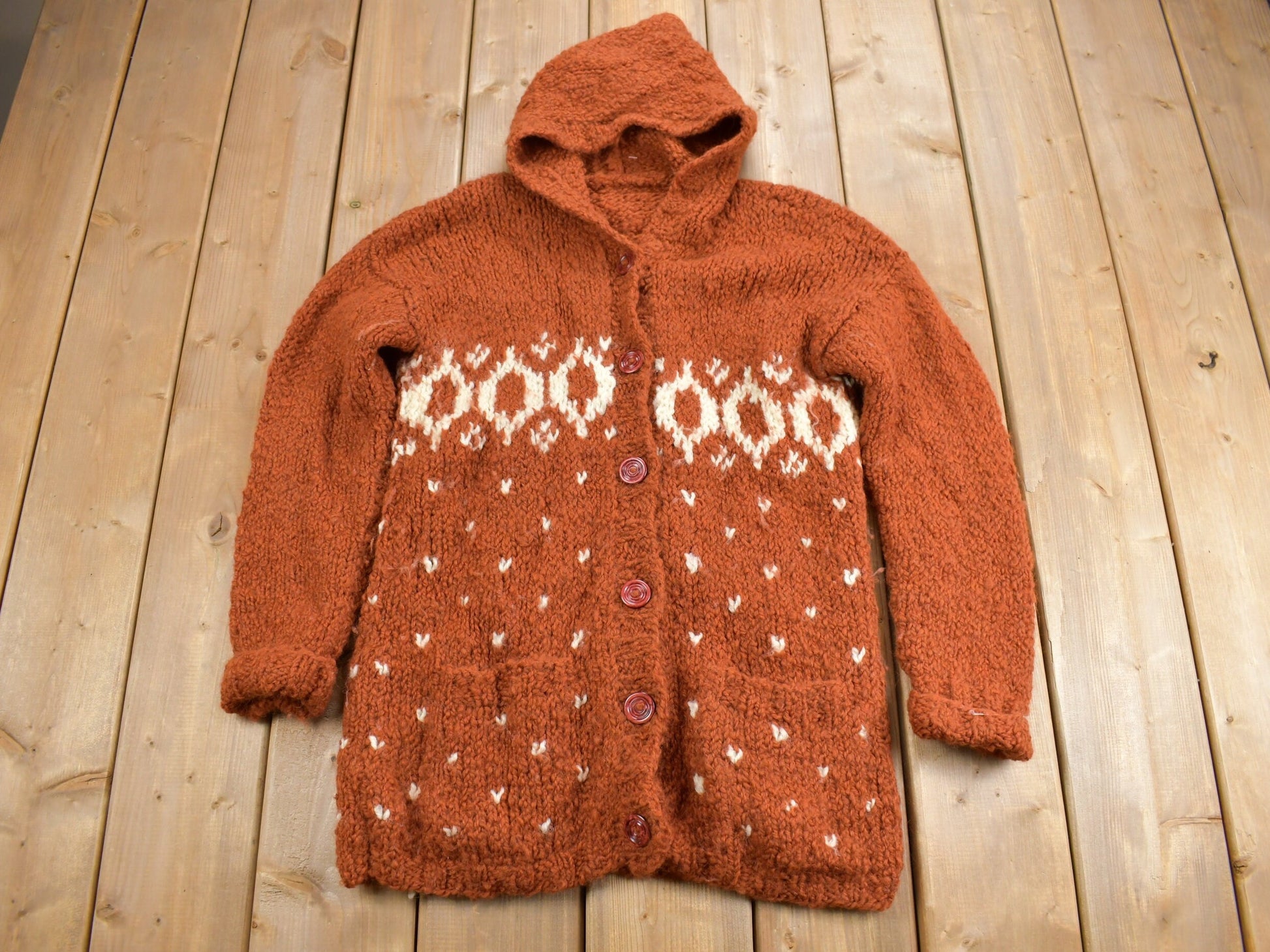 Vintage 1970s Knit Hooded Sweater True Vintage