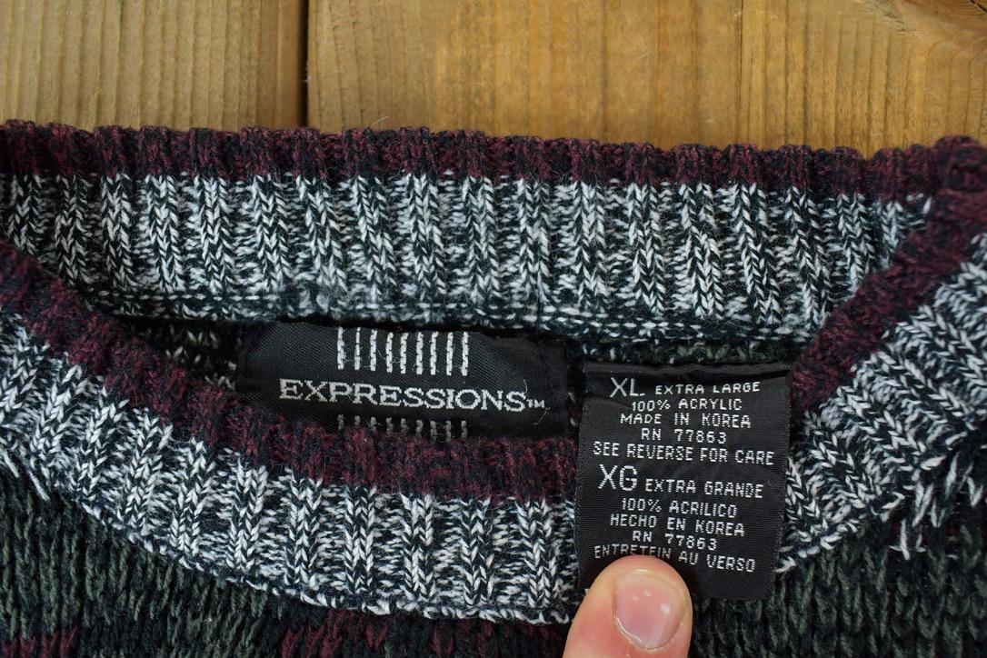 Vintage 1990s Expressions Knit Abstract Pattern Crewneck Sweater