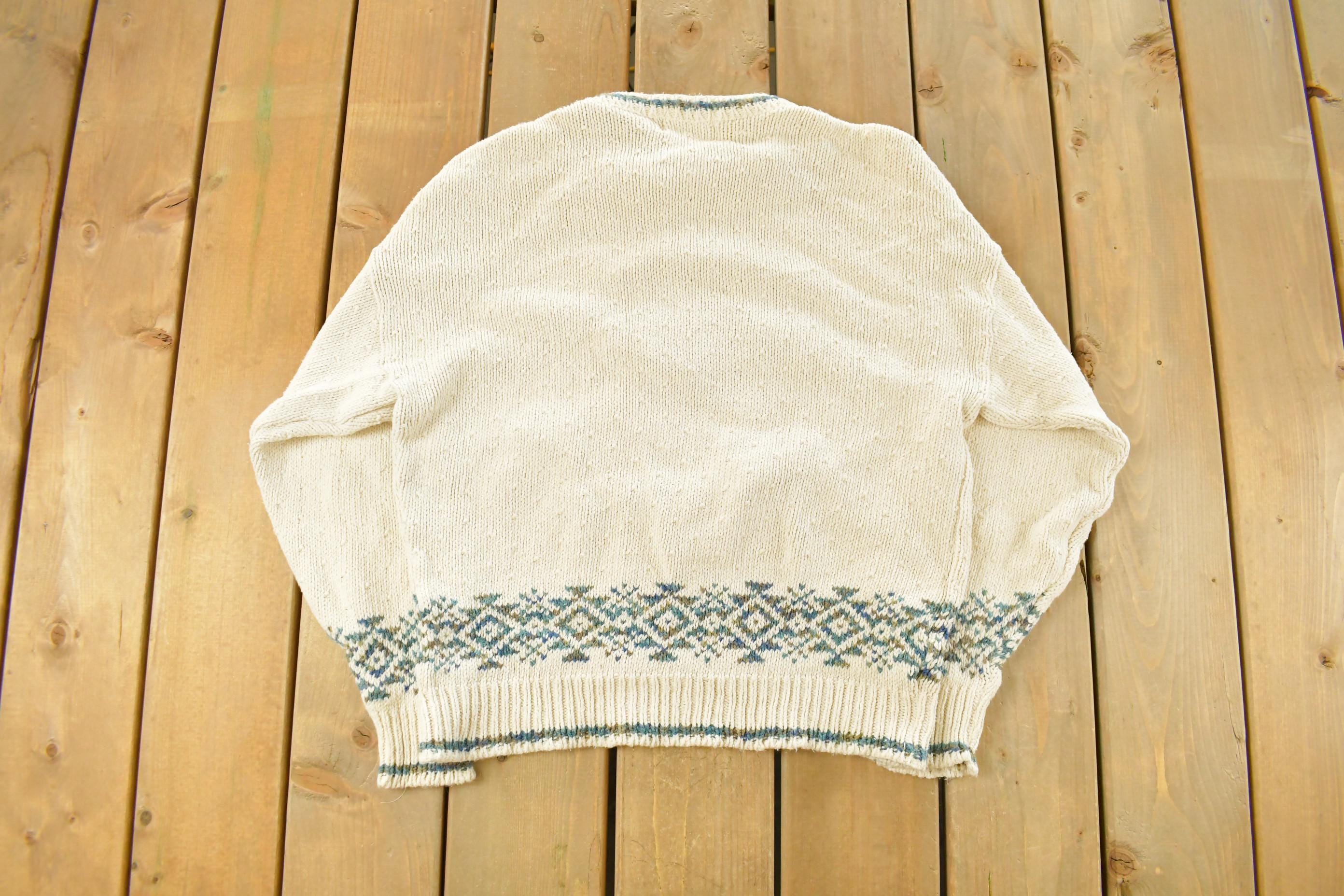 Vintage 1990s Isle of Cotton Aztec Navajo Knit Crewneck Sweater Women's L