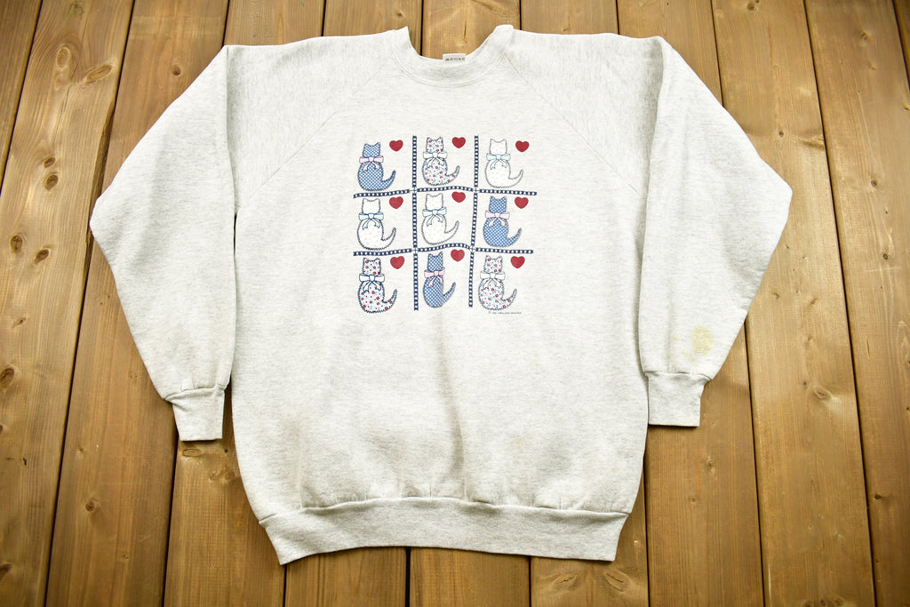 Vintage 1990s Kitty Cat Graphic Crewneck Sweater / Love / Vintage 90s Crewneck Sweater / Kitten / Pullover Sweatshirt / Made In USA / BS1.3