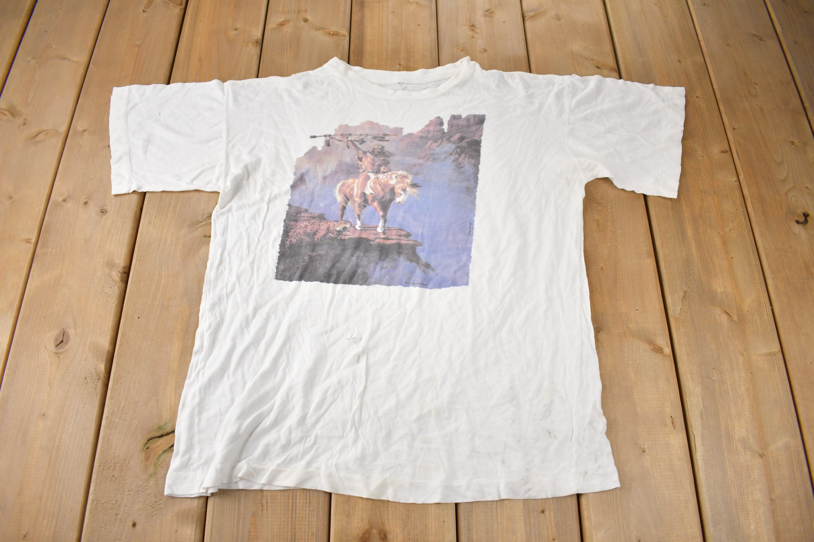 Vintage 1980s Native American Single Stitch Graphic T Shirt Made In USA