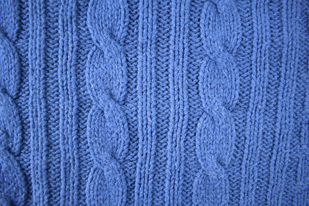 Vintage 1980s St. Johns Bay 3D Blue Knit Crewneck Sweater Made In USA