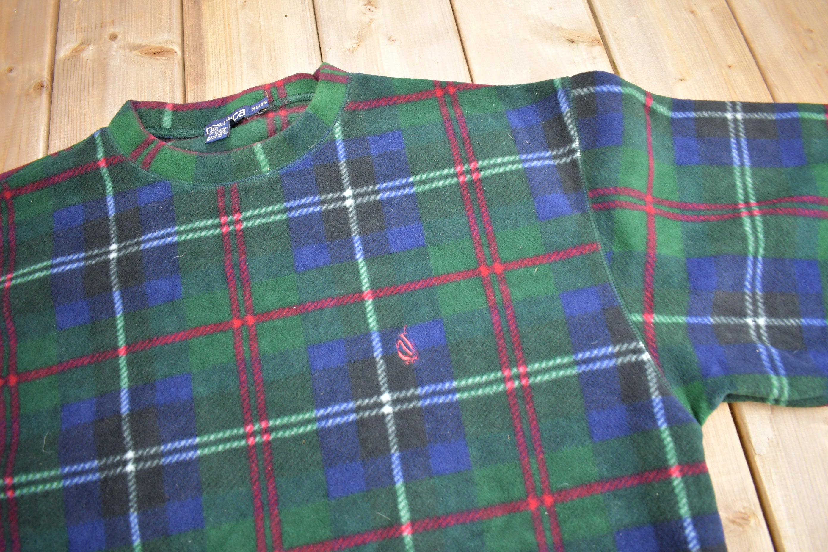Vintage 1990s Nautica Plaid Fleece Crewneck
