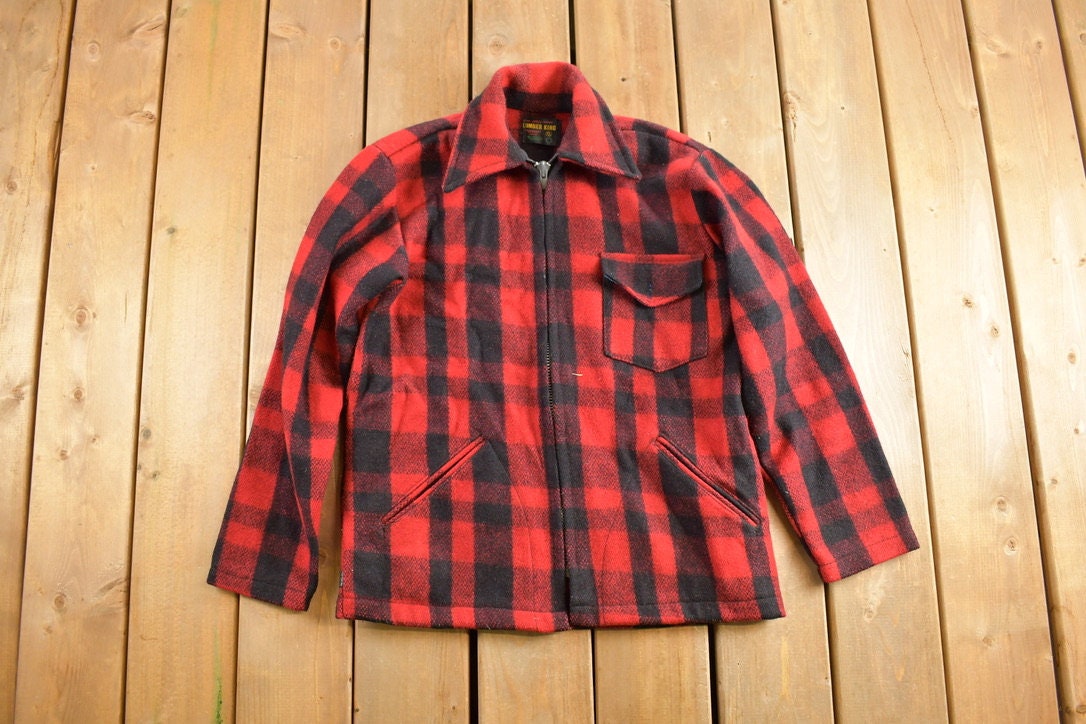 Vintage 1970s Lumber King Plaid Flannel Zip Up Jacket