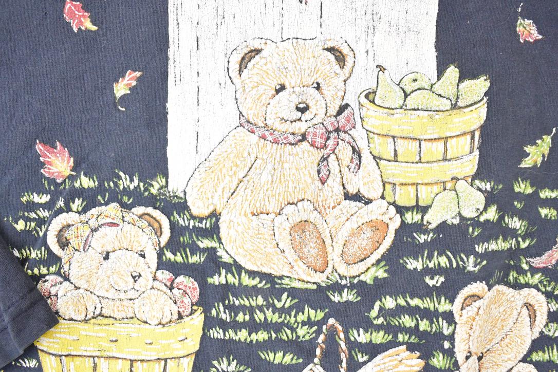 Vintage 1990s Fashion Bug Cute Teddy Bear Picnic Graphic Print Long Sleeve T Shirt Women's XXL