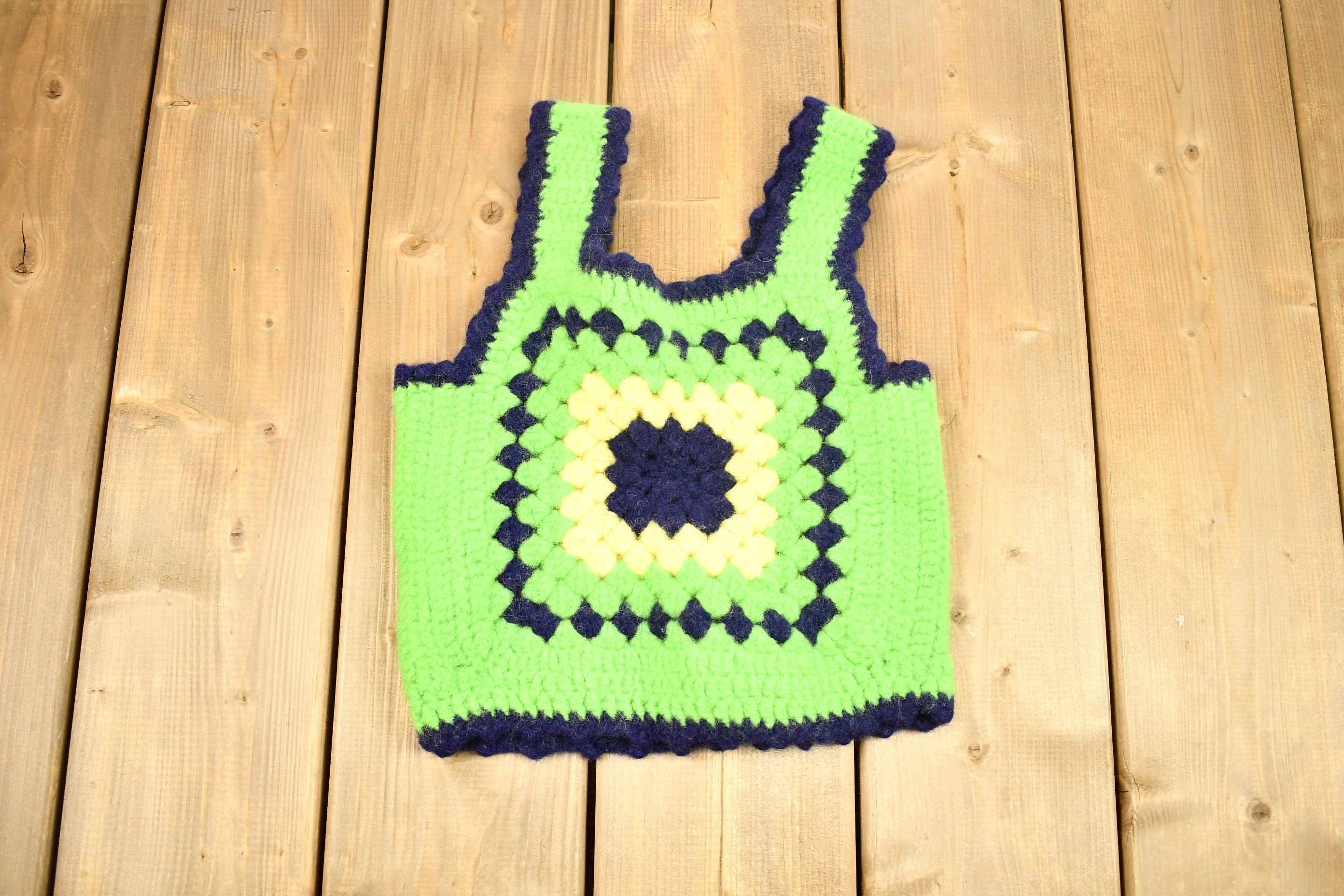 Vintage 1960s Crochet Knitted Tank Top  Vintage Crochet Knit  Abstract Pattern Sweater  True Vintage  Hand Knit  Color Block