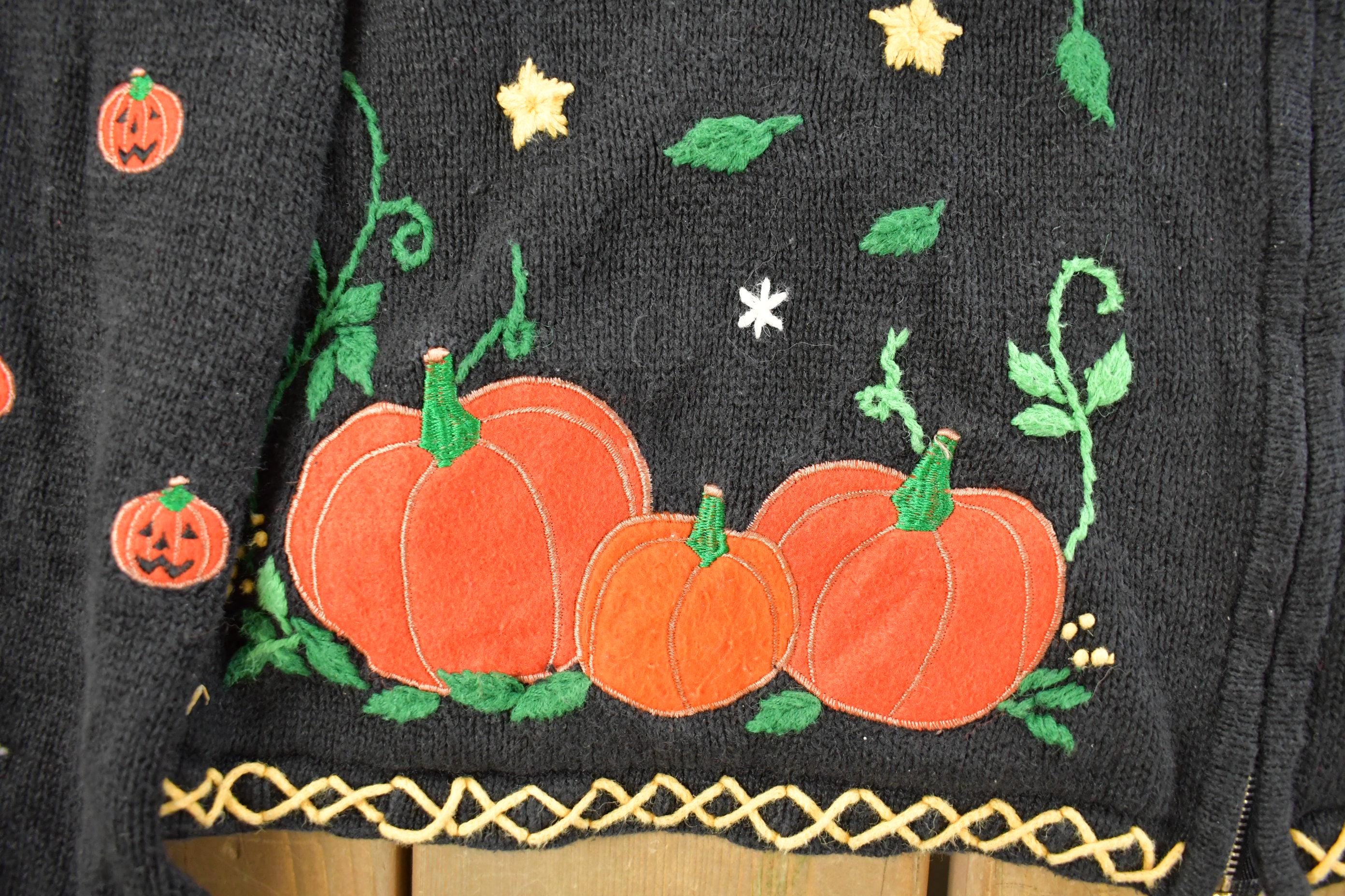 Vintage 1990s Studio Boo Patchwork Embroidered Full Zip Knit Sweater Women's Large