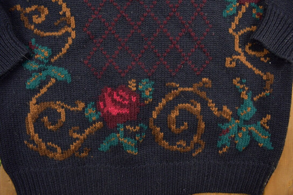 Vintage 1990's Jones New York Womens Floral Knit Sweater