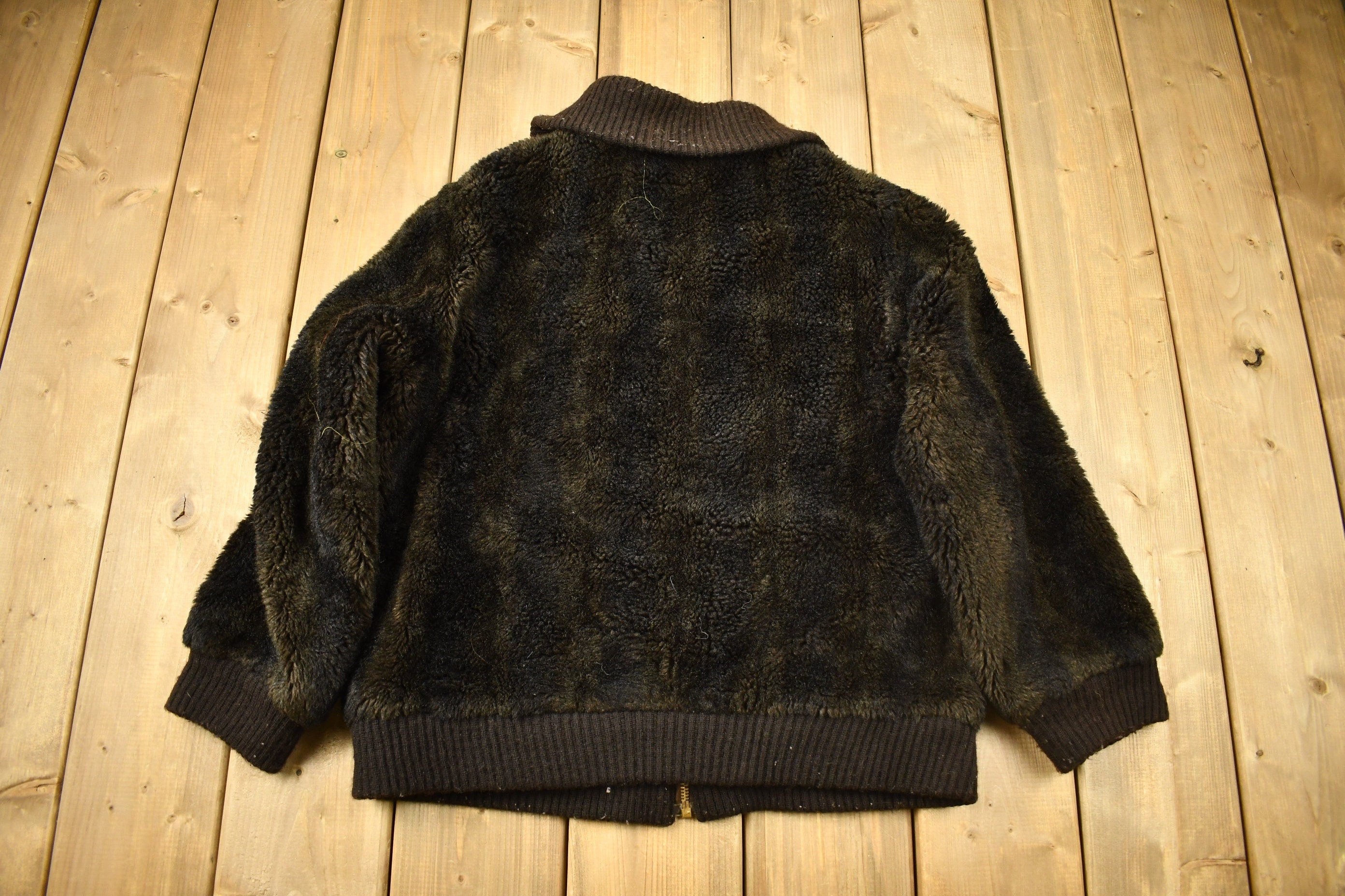 Vintage 1950s Brown Fur Zip Up Jacket